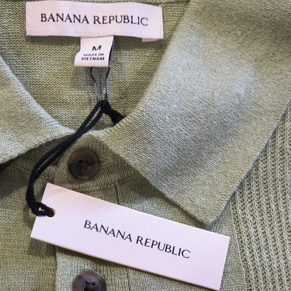 Banana Republic Linen-Cotton Ribbed Sweater Button Placket Polo